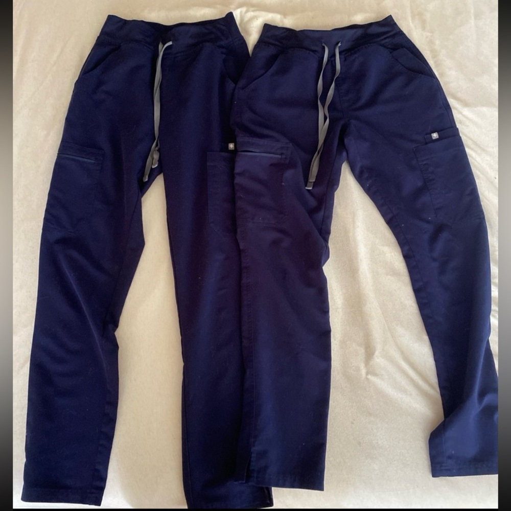2 Pairs XS Navy Blue FIGS scrub pants High Waisted Yola